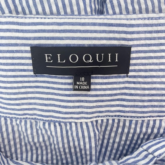 Eloquii Off the Shoulder Seersucker Dress Women's 18 Ruffle Overlay Blue White - Picture 8 of 12